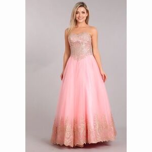 SWEETHEART Coral Gold Lace Ballgown 1599